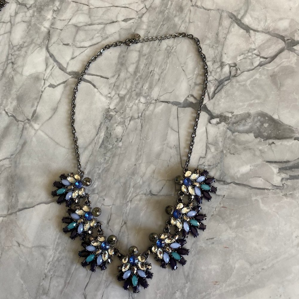LOFT Blue and Gray Crystal Statement Necklace